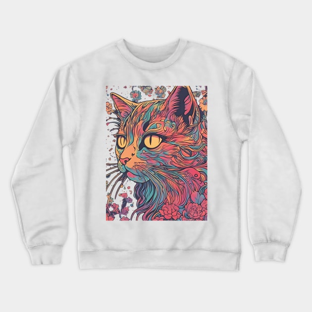 Trippy Cat Crewneck Sweatshirt by PlushFutura